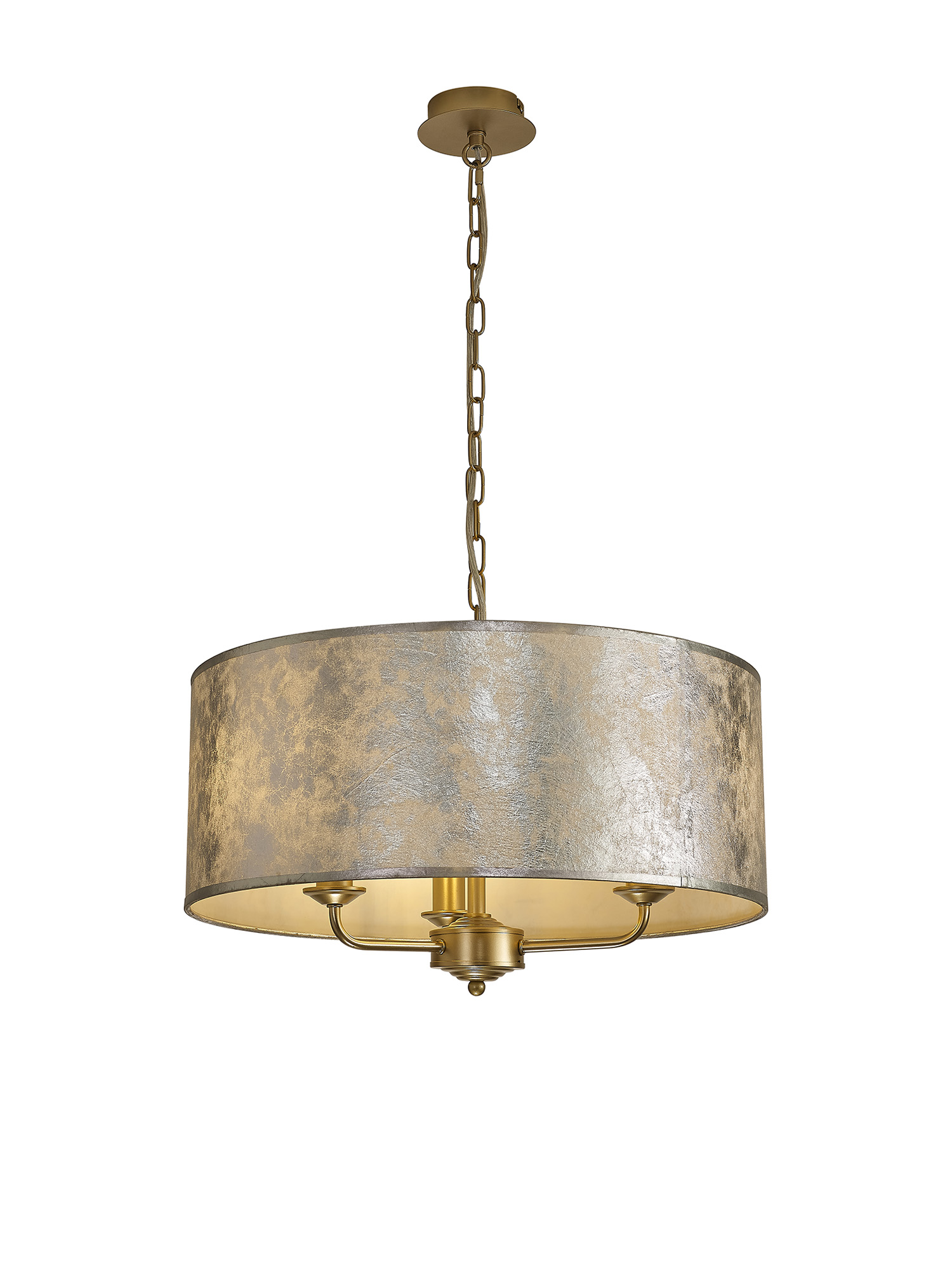 DK0976  Banyan 50cm 3 Light Pendant Champagne Gold, Silver Leaf